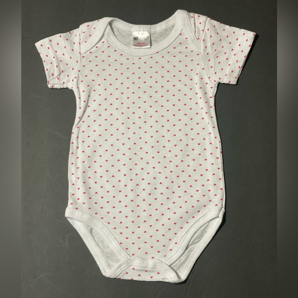 White with Red Heart Print Onesie